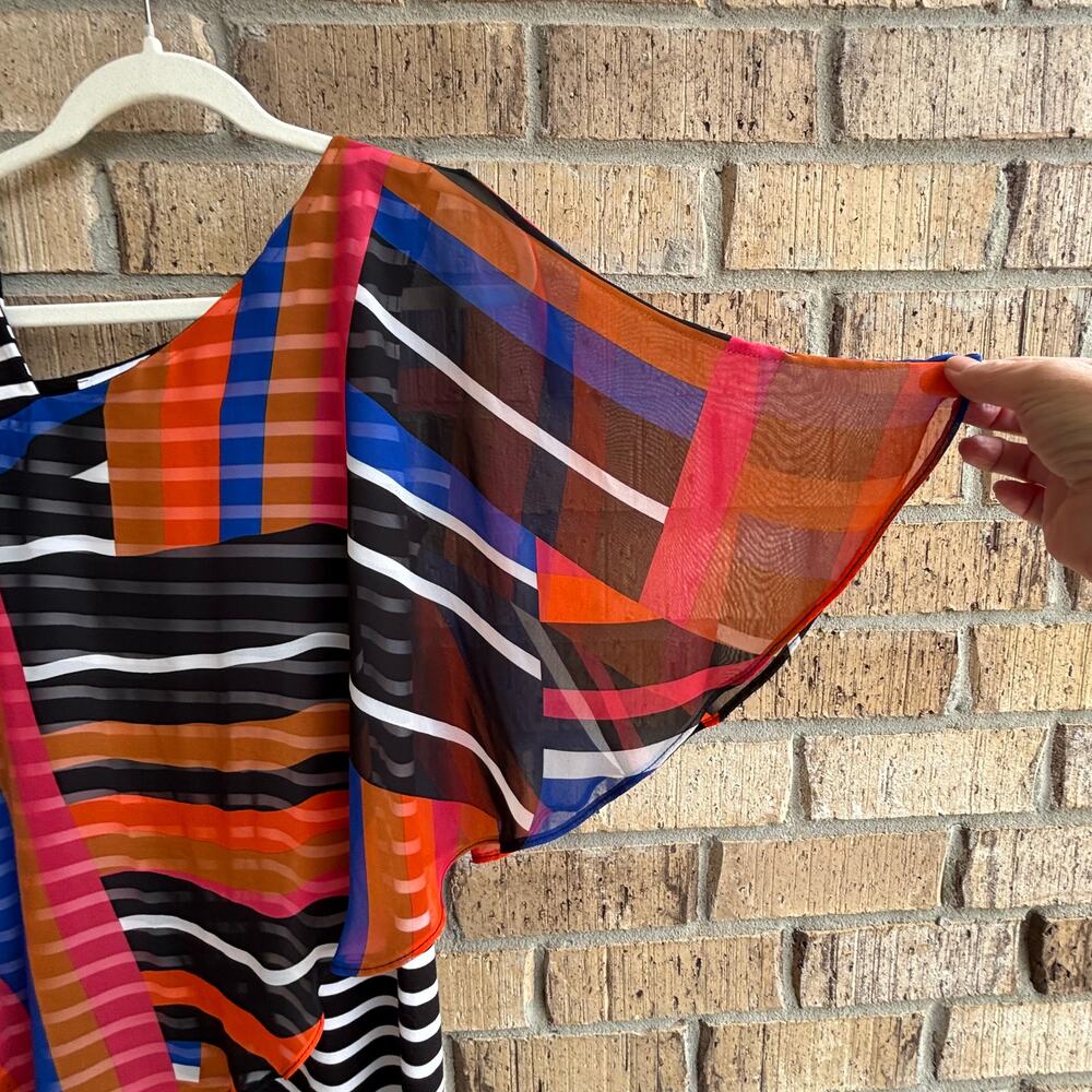 Joseph Ribkoff Asymmetrical One Shoulder Top Abstract Stripe Sheer Overlay Sz2 - Picture 3 of 9